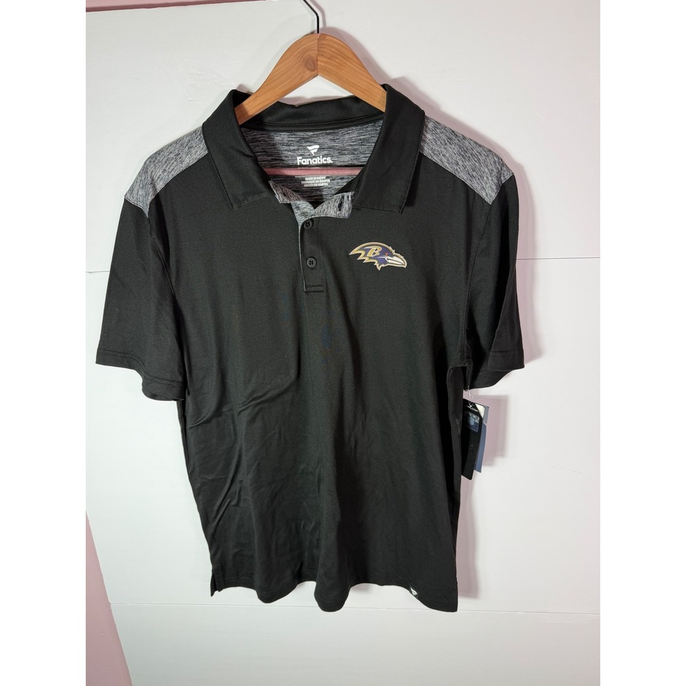 Fanatics Baltimore Ravens Mens Large Black Grey Heather Performance Polo Shirt